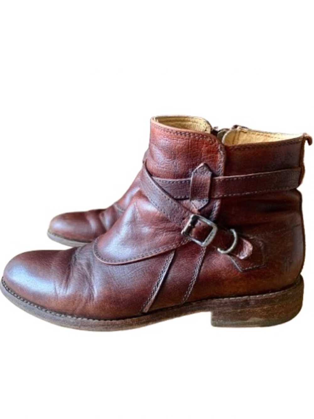 Frye Jayden Cross Strap Antiqued Brown Leather Ankle Boot 8B 76785